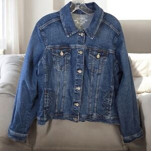 sonoma jean jacket womens size xl x-large blue button up button-down pockets
